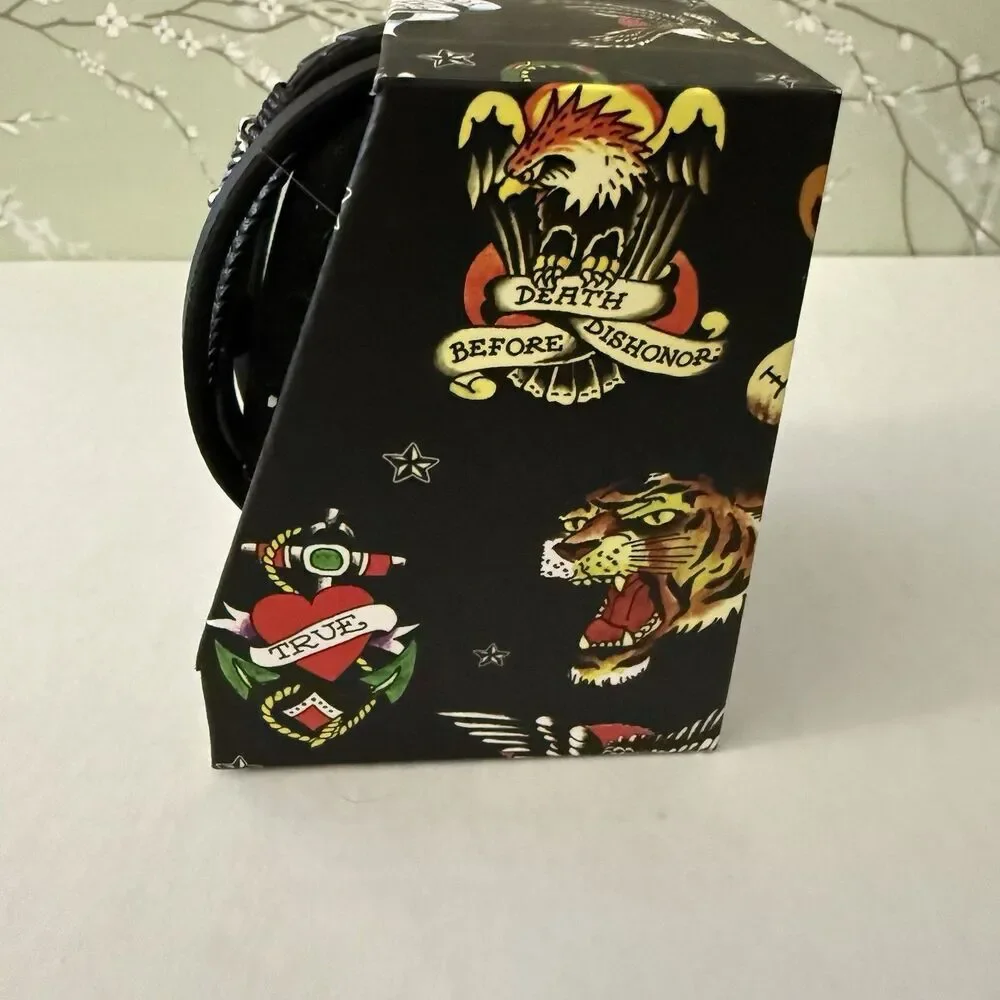 Ed Hardy Cross Stainless Steel Men’s Stackable Bracelet Set Antique Silver Tone